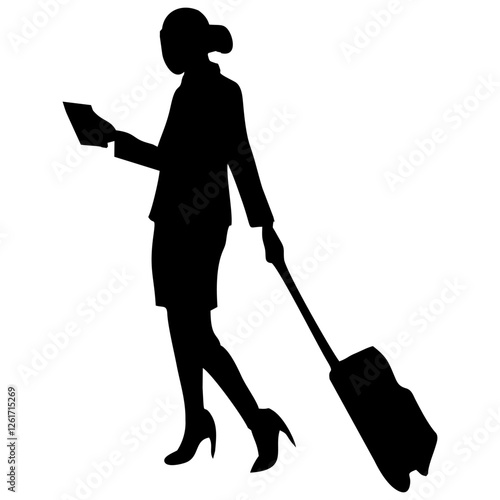 silhouette of person pulling suitcase