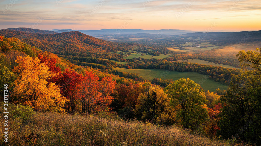 distant view of vibrant valley during autumn with colorful foliage distant view of vibrant valley during autumn with colorful foliage