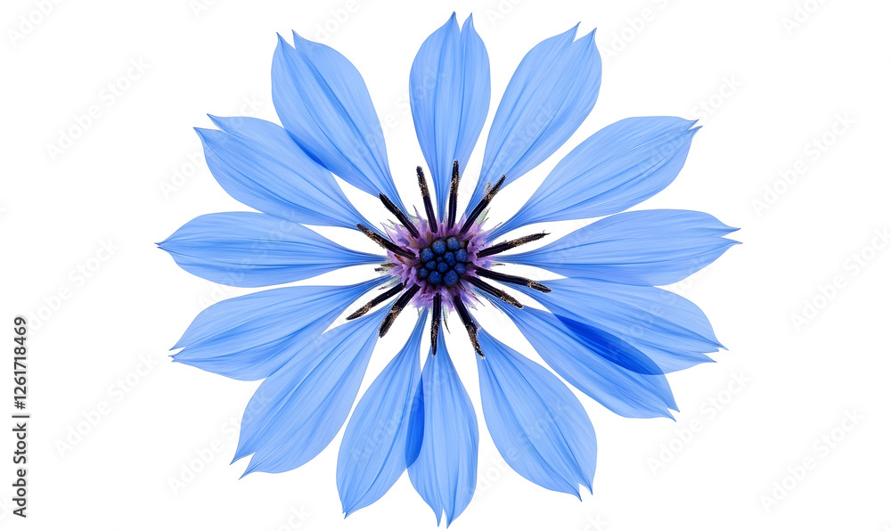 Fototapeta premium Blue flower blossom, close-up studio shot, botanical detail, nature background, floral design