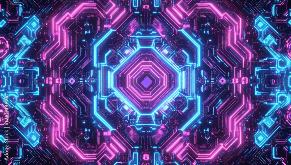 Neon Geometric Circuit Pattern Design Neon Geometric Circuit Pattern Design