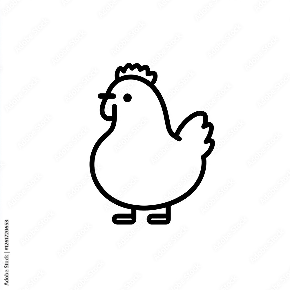 Simple minimalist line drawing of a chicken icon with white background Simple minimalist line drawing of a chicken icon with white background