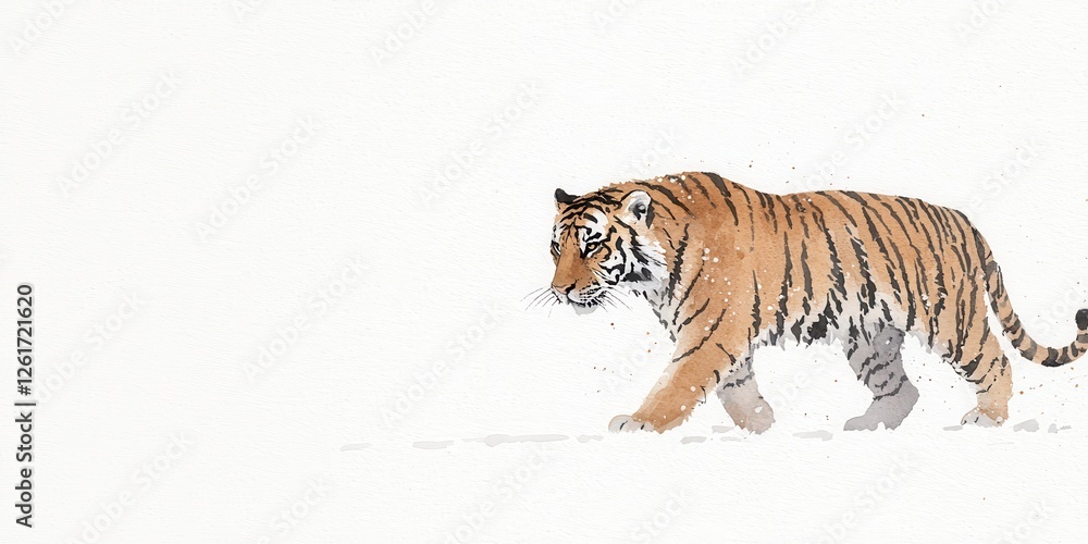 Obraz premium Majestic tiger walking through snowy wilderness nature illustration serene environment side view wildlife concept