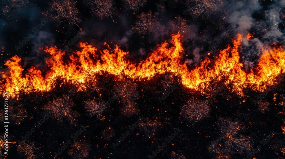 Wildfire spreading rapidly forest area aerial view nighttime environmental crisis nature's fury Wildfire spreading rapidly forest area aerial view nighttime environmental crisis nature's fury