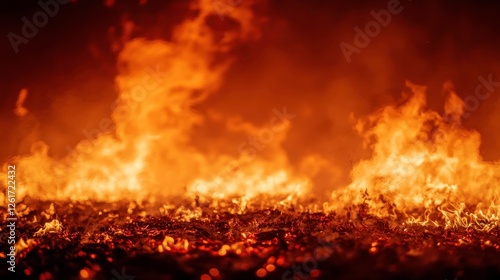 Wallpaper Mural Intense fire blazes across open field nighttime inferno nature photography dramatic environment close-up viewpoint Torontodigital.ca