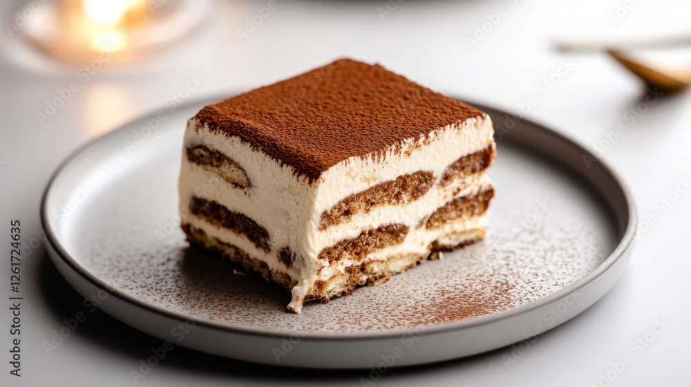 delicious slice of tiramisu with creamy layers and cocoa dusting delicious slice of tiramisu with creamy layers and cocoa dusting
