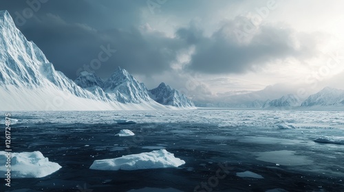 Wallpaper Mural A serene icy landscape featuring towering glaciers and a calm ocean under a dramatic sky. Torontodigital.ca