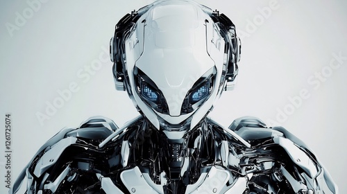 Futuristic humanoid AI robot assisting in industrial automation  photo