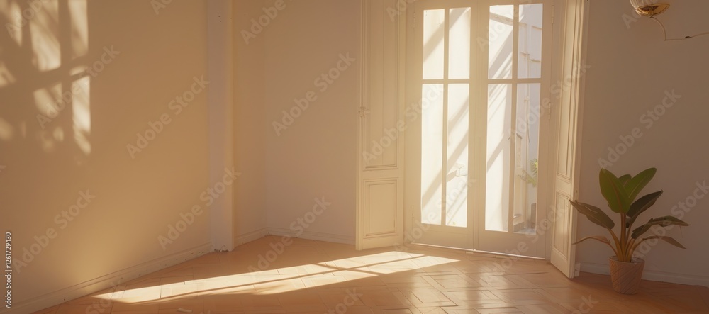 Fototapeta premium Sunlit Room Interior Design: Calm, Minimalist Aesthetic