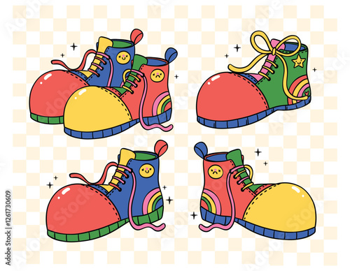 Playful Clown Shoes Clowncore Cartoon Hand Drawn Doodle Set