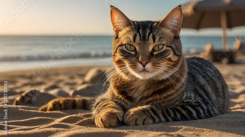 Cat Chilling on the Beach – Vacation & Holiday Mood - Generated by AI