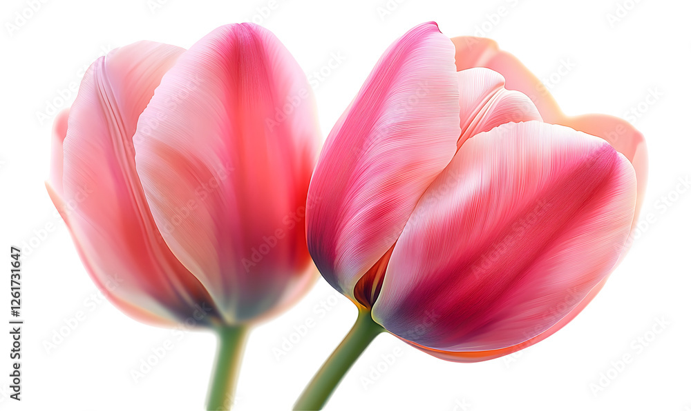 Two pink tulips close-up, spring bloom, garden background, floral greeting card Two pink tulips close-up, spring bloom, garden background, floral greeting card