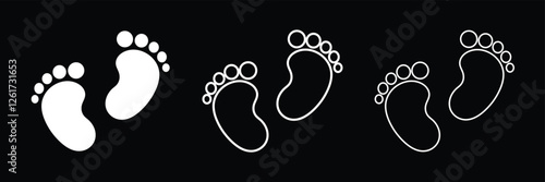 New born, pregnant or coming soon footprints shoes and shoe sole. Kids or baby feet and foot steps Fun vector footsteps icon for print. Love heart blue boy or pink girl sign on white back ground eps20