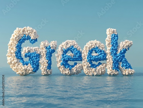 Aegean Elegance Textured Blue and White Lettering for Greek Independence and Spring Equinox Branding - Sea-Inspired Design for Cultural and Festive Marketing Campaigns photo