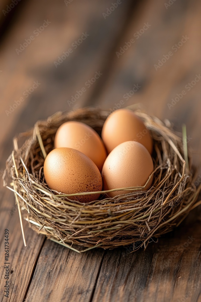 Fresh Brown Eggs in Rustic Nest on Wooden Background Farm Fresh Produce Concept Fresh Brown Eggs in Rustic Nest on Wooden Background Farm Fresh Produce Concept