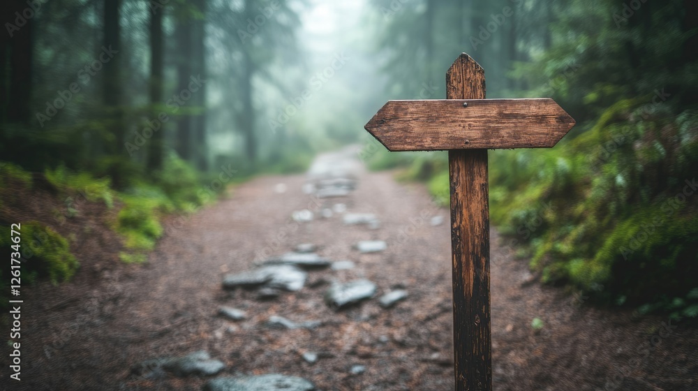 A wooden signpost in the middle of a reforested zone, marking a protected forest area. A wooden signpost in the middle of a reforested zone, marking a protected forest area.