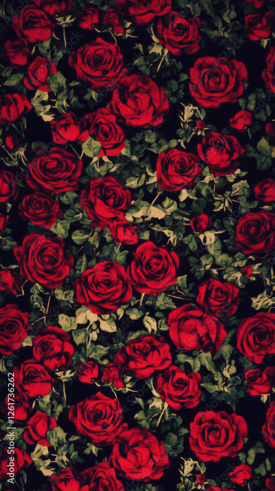 Red roses with green leaves create seamless floral pattern Red roses with green leaves create seamless floral pattern