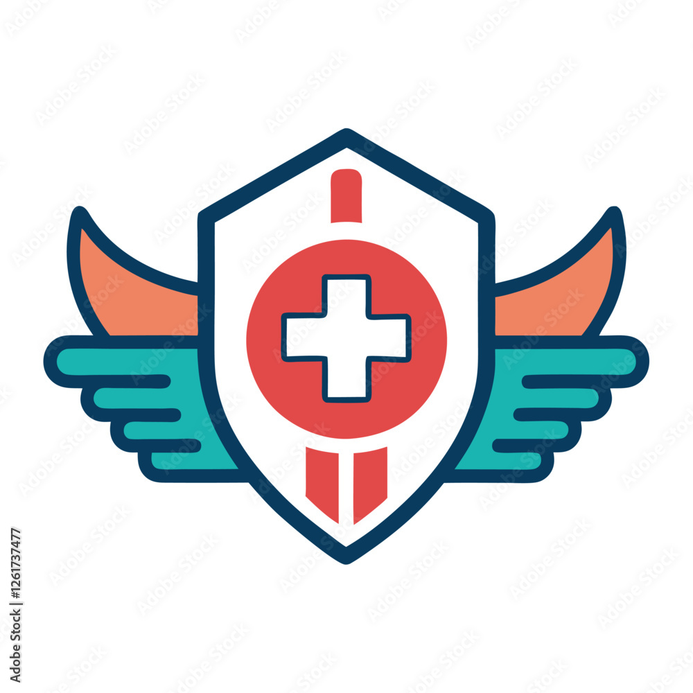 Medicine and health care concept, shield with medical cross, vector line icon. Medicine and health care concept, shield with medical cross, vector line icon.