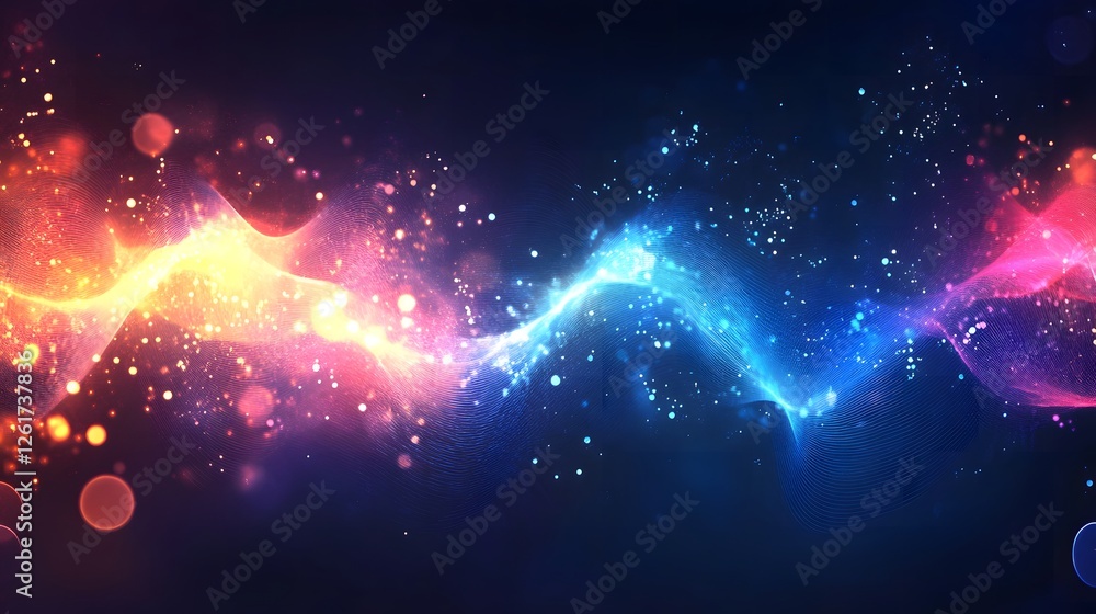 Fototapeta premium Abstract energy wave, glowing particles, dark background, digital art, website header