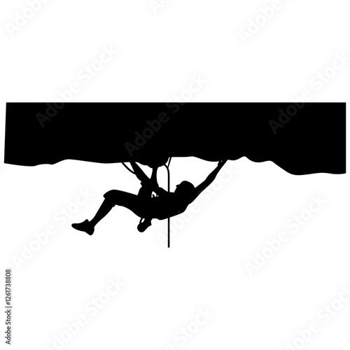 Silhouette of Person Rock Climbing. Vector Illustration.