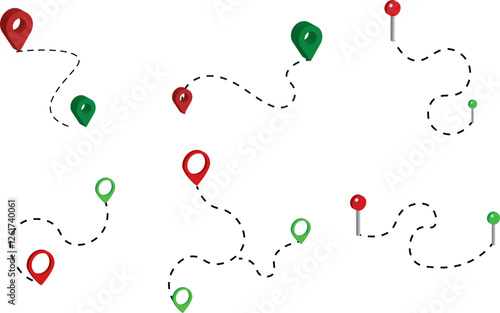3d isometric Map and location icon set. map path distance. GPS position, map route, navigation. vector illustration.