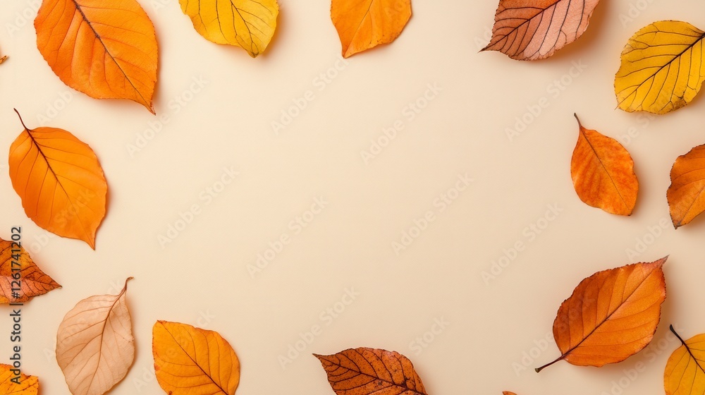 Fototapeta premium Autumn Leaves Frame On Beige Background