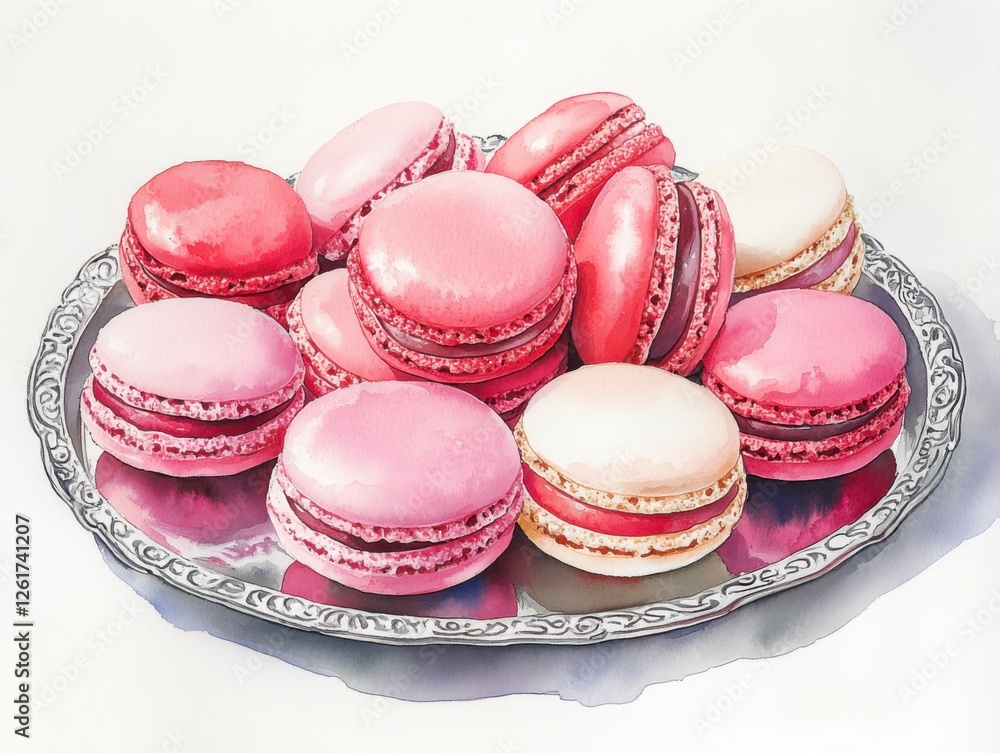 Obraz premium Colorful Macarons on a Silver Tray with Delicate Pastel Shades