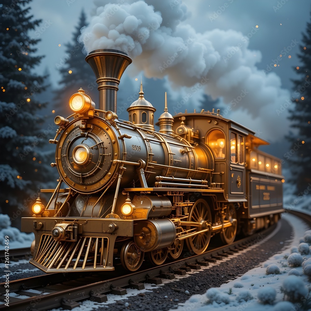 Fototapeta premium gold vintage christmas train