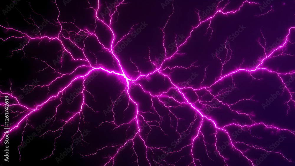 Abstract digital art of bright purple lightning bolts against a dark purple and black background. Abstract digital art of bright purple lightning bolts against a dark purple and black background.