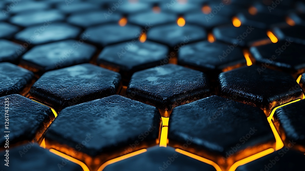 Glowing hexagonal grid, abstract technology background, futuristic design, website banner Glowing hexagonal grid, abstract technology background, futuristic design, website banner