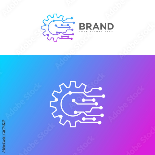 Abstract Gear Technology Logo Design, Circuit Board Brand Identity
