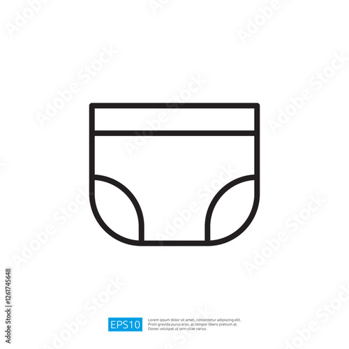 Minimalist Baby Care Icon Depicting Simple Outline Of Diaper In Clean Design.  Baby Care Icon. Diaper Icon. Minimalist Design. Simple Design. Clean Design.  Graphic Illustration