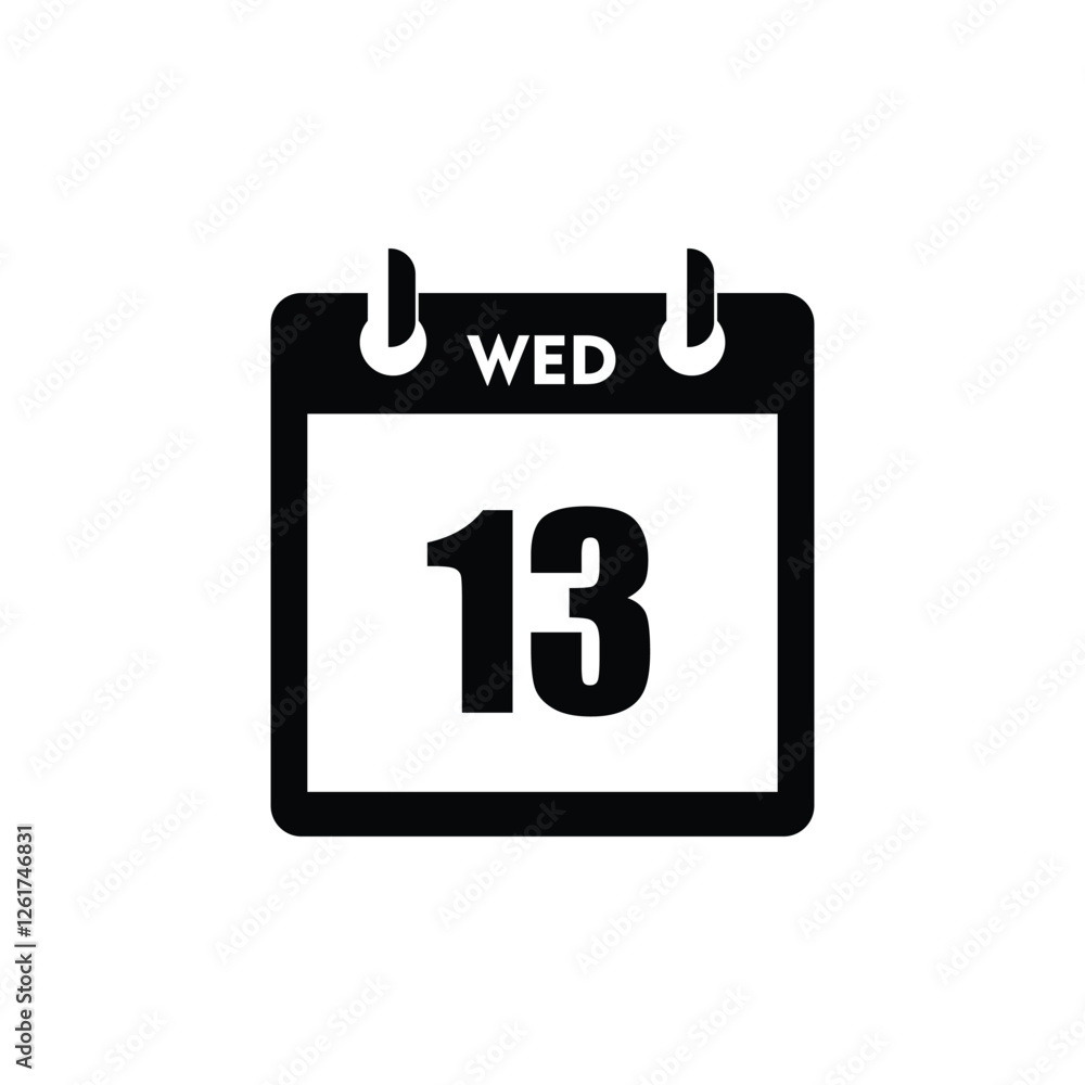 calender icon, 13 wednesday icon with white background calender icon, 13 wednesday icon with white background