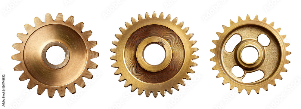 Collection of detailed metallic gears on a black background for industrial design. Collection of detailed metallic gears on a black background for industrial design.