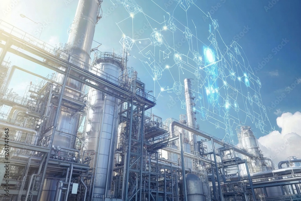 Fototapeta premium Industrial Revolution 4.0: Smart Factory and Digital Transformation in Oil Refinery