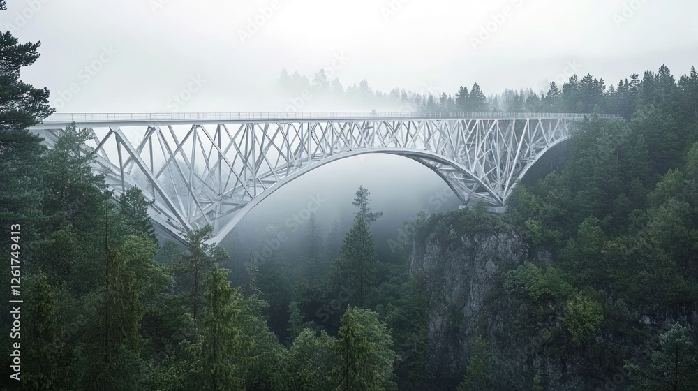 Fototapeta premium Misty Bridge in a Lush Forest