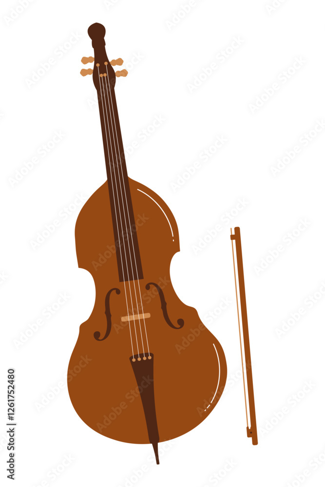Fototapeta premium Elegant wooden string instrument and bow depicted in a minimalist style