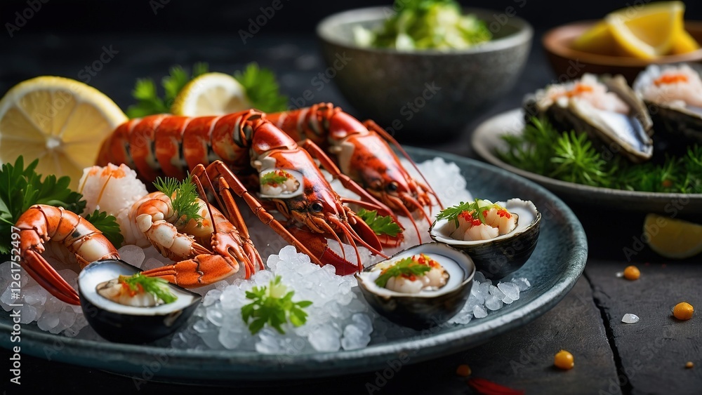Luxury Seafood Platter with Fresh Lobster and Shellfish Luxury Seafood Platter with Fresh Lobster and Shellfish