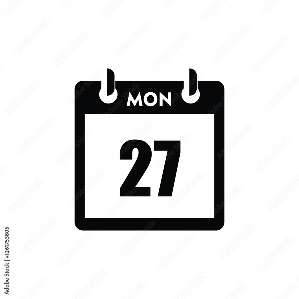calender icon, 27 monday icon with white background calender icon, 27 monday icon with white background