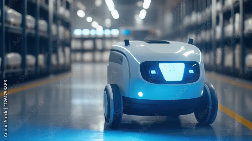 Obraz premium Autonomous Warehouse Robot Navigating Modern Storage Facility