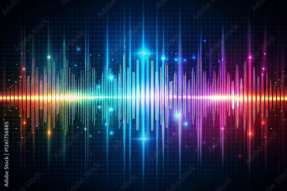 Colorful sound waves digital background, vibrant energy, grid, technology, music visualizer Colorful sound waves digital background, vibrant energy, grid, technology, music visualizer