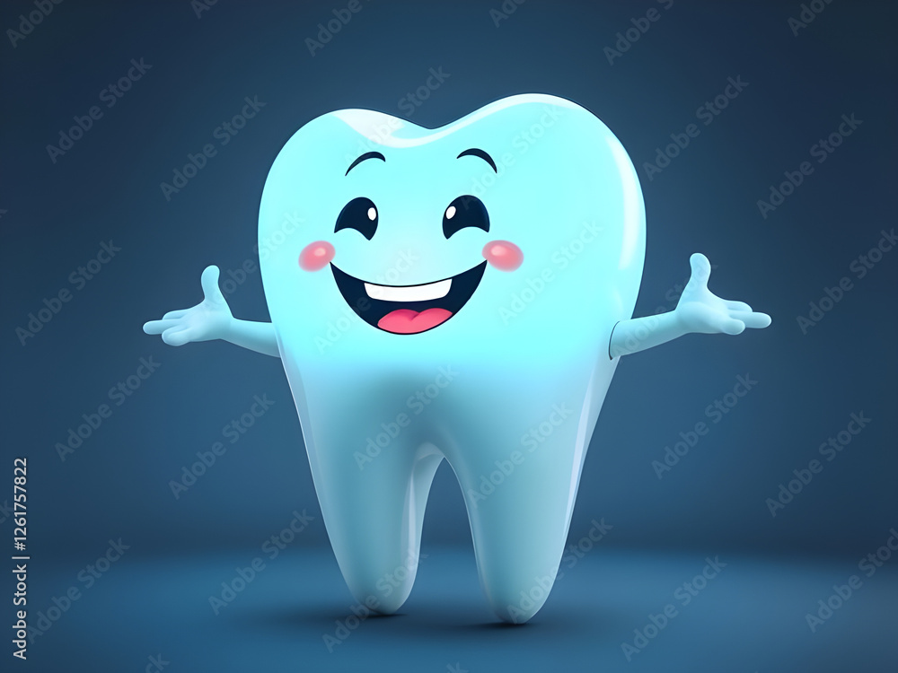 Happy Shining 3D Tooth Character with Smile