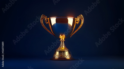 Wallpaper Mural a shiny Golden trophy cup reward symbolizing victory in a blue background. Torontodigital.ca