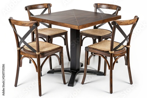 Set of dining tables with chairs elegant and rustic dining setups transparent background