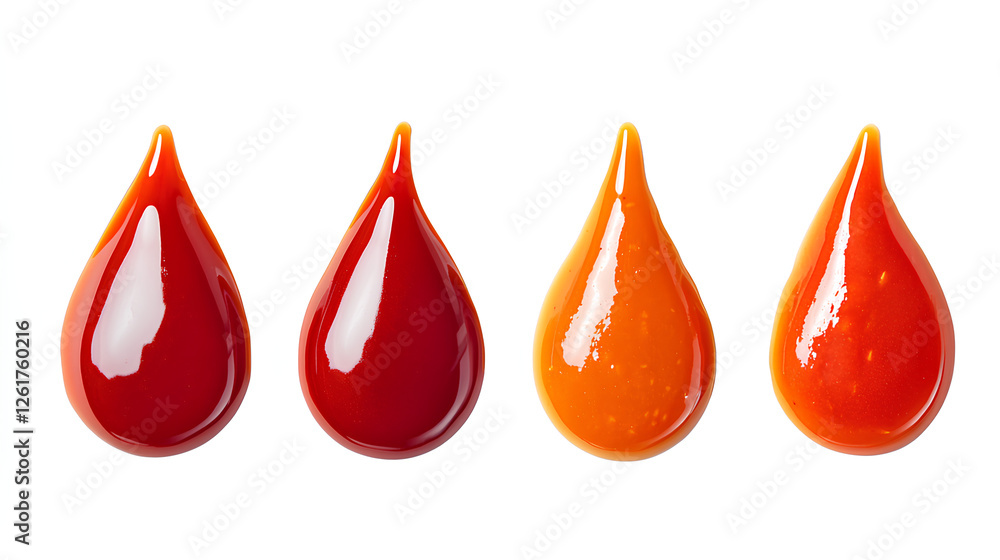 Obraz premium drops of tomato sauce or ketchup in different stages isolated in white background