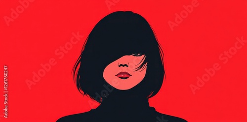 Woman with dark hair in front of a red background