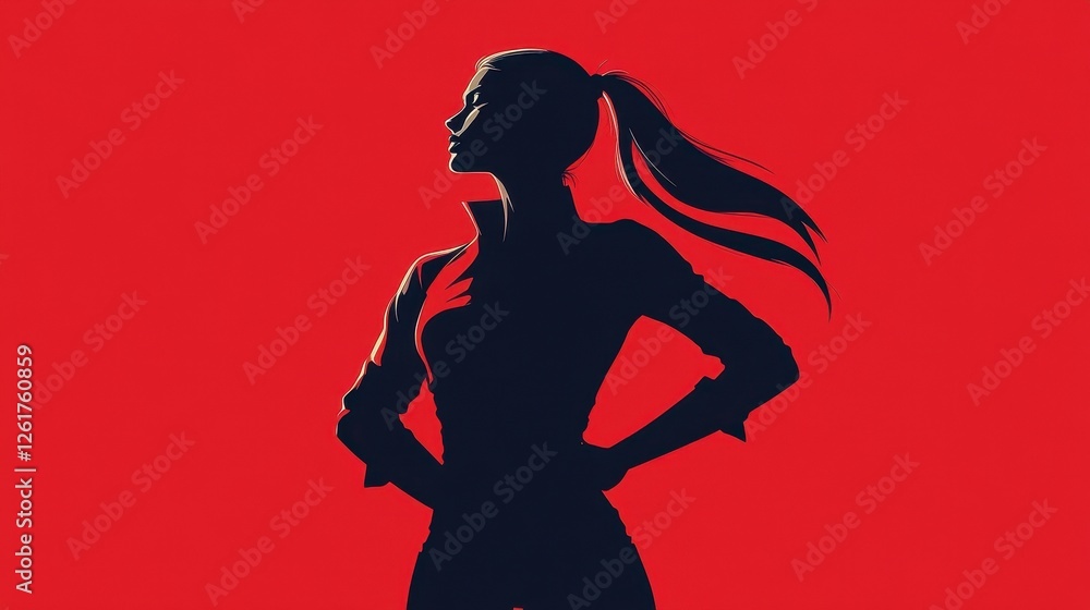 Silhouette of a woman with ponytail on a red background Silhouette of a woman with ponytail on a red background