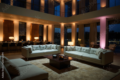 luxury hotel room with sofa and lamp