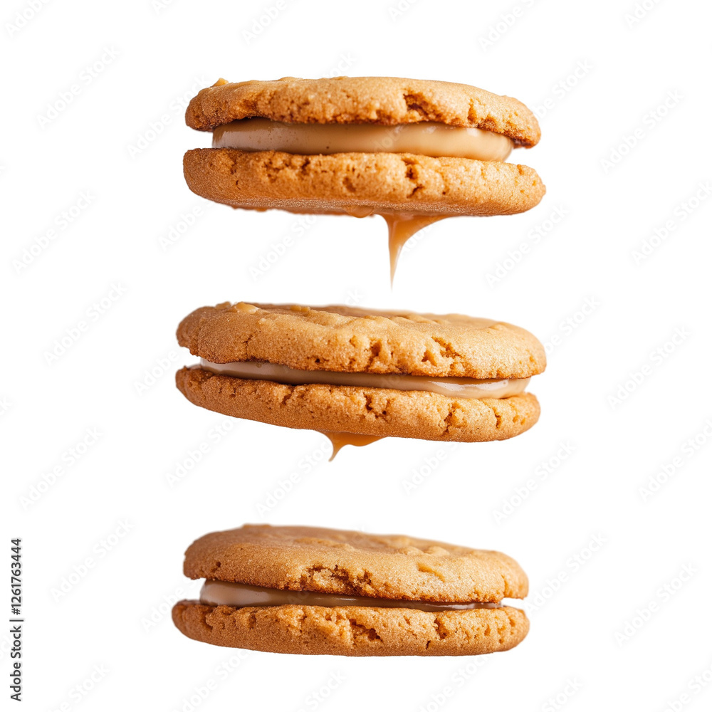 floating peanut butter cookies isolated on transparent white background, clipping path floating peanut butter cookies isolated on transparent white background, clipping path