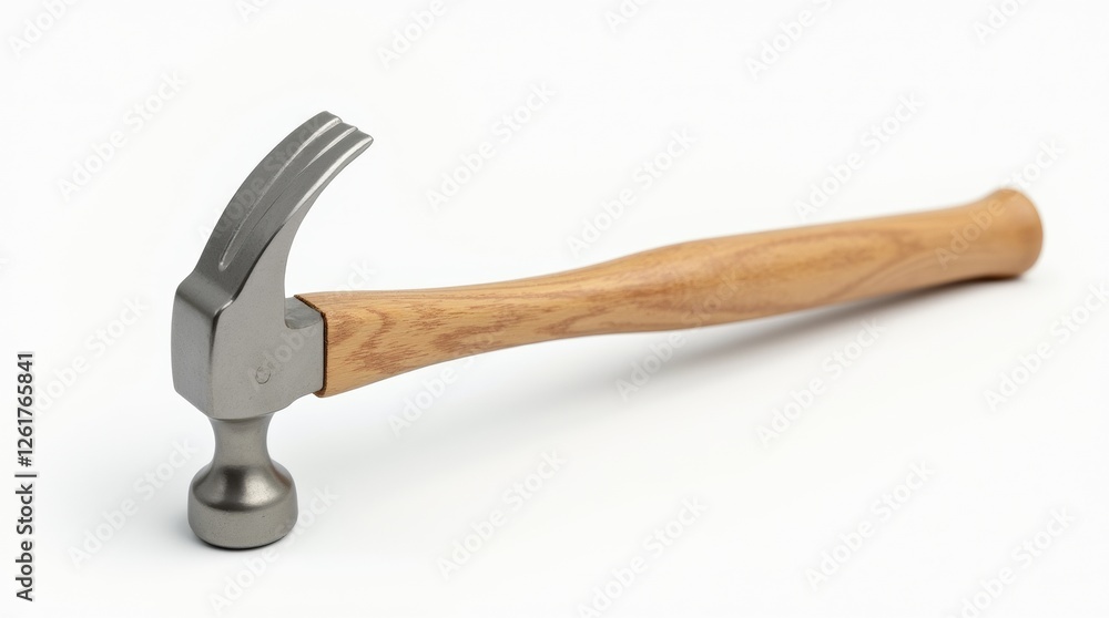Metal hammer with a wooden handle, isolated on a white background, sharp and clean details for product design or tool advertisement Metal hammer with a wooden handle, isolated on a white background, sharp and clean details for product design or tool advertisement