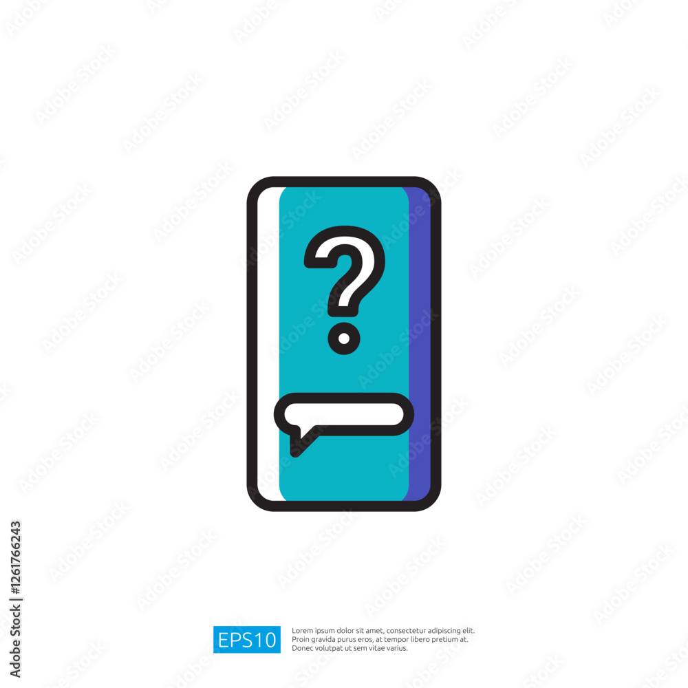 A colorful graphic of a smartphone with a question mark and a speech bubble, symbolizing communication and inquiry illustration icon A colorful graphic of a smartphone with a question mark and a speech bubble, symbolizing communication and inquiry illustration icon